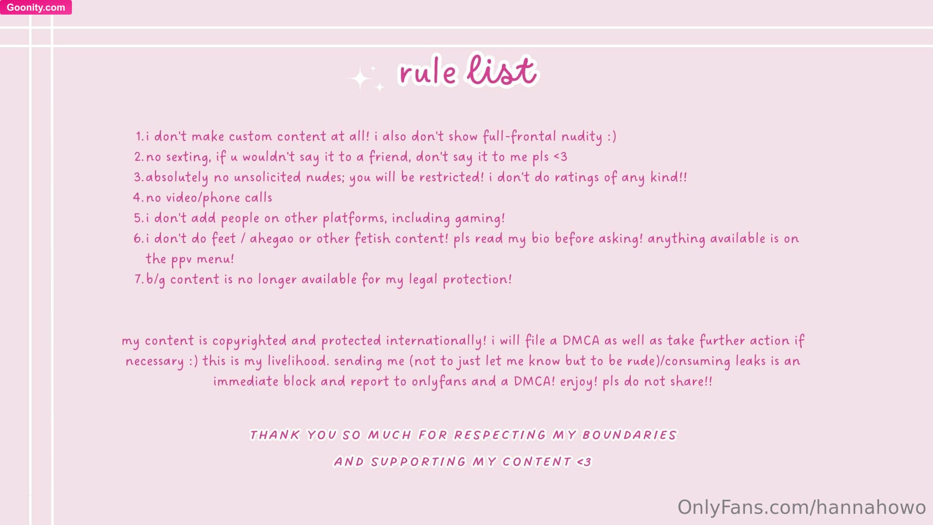 hannah on OnlyFans - here's an easier way to find the list of my rules!