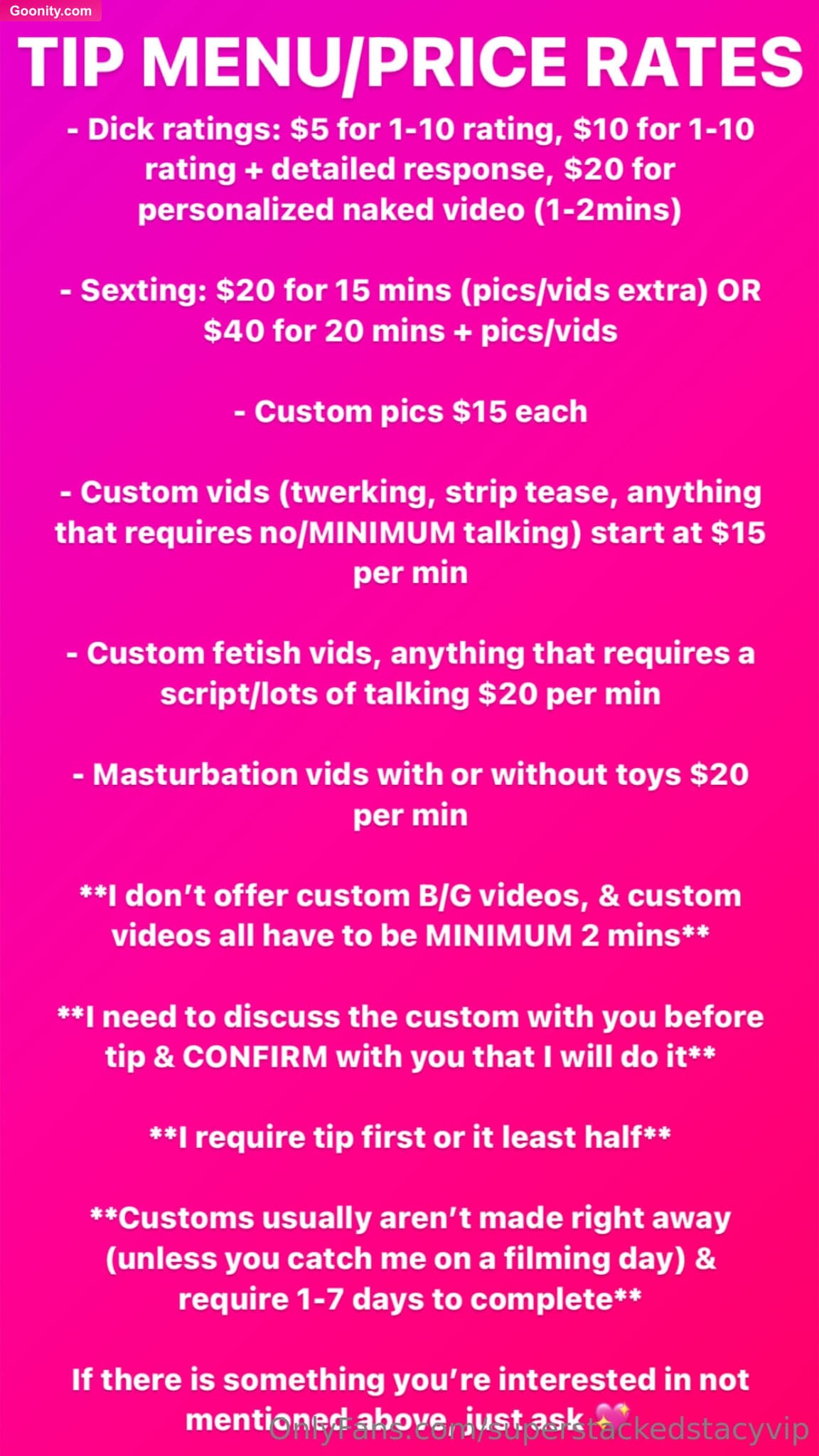 ♡Stacy♡ on OnlyFans - To any new fans that are curious 💕 I haven’t posted my tip menu in a really long time!