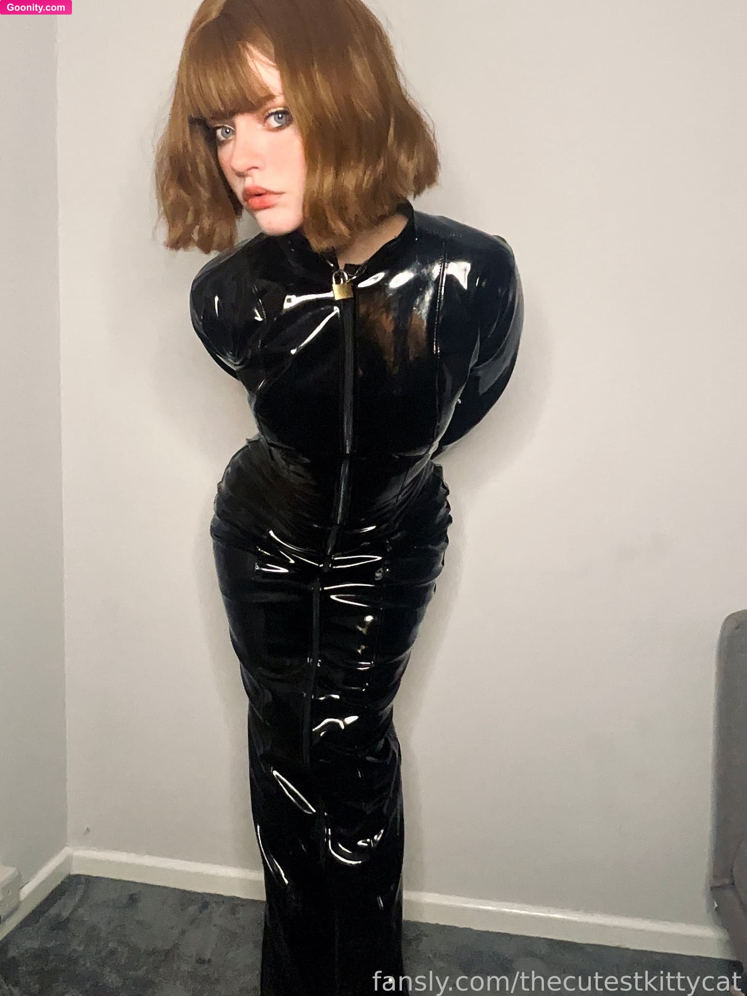 Misty silver on OnlyFans - Do you prefer my hobble dress partially unzipped so you can see my tits or fully zipped so I can’t escape? 🖤