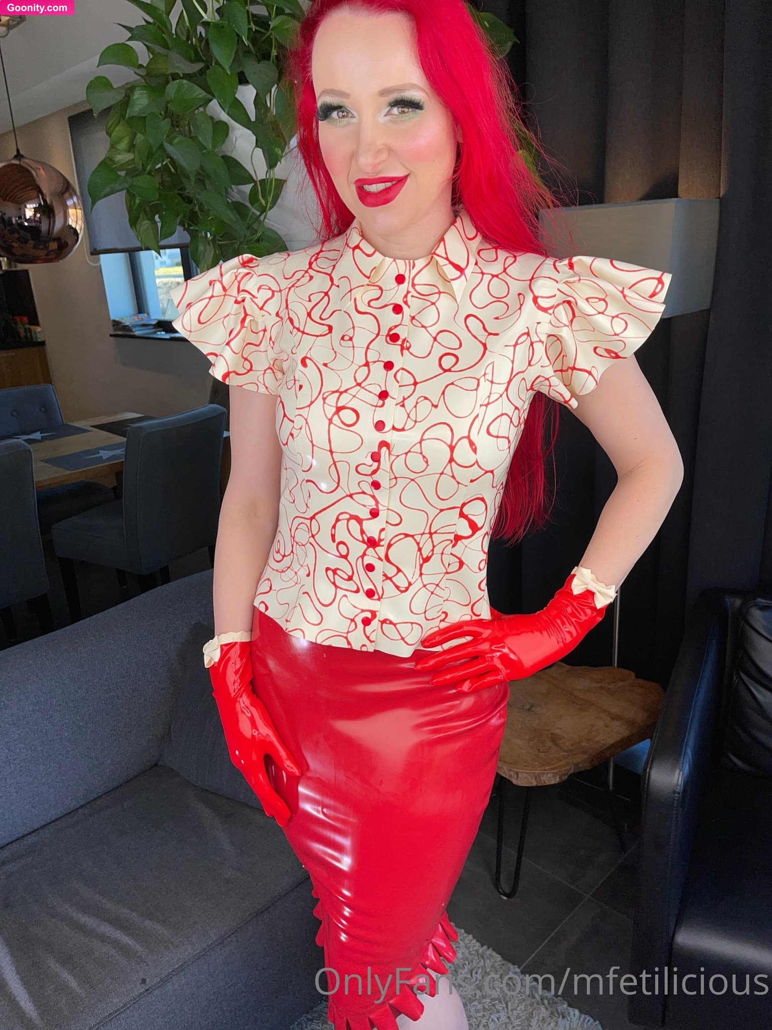 Miss Fetilicious on OnlyFans - Saturday morning outfit a the Sauerland weekend. A stylish red and white latex combination. I used the living room for some pictures while the others were using the sauna and hot tub for their photo shoots. The outfit is made by me.