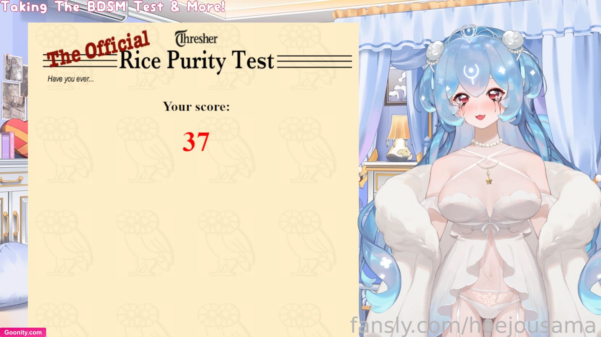 hoejousama on OnlyFans - New Fansly VOD is up! Timestamps are again appreciated <3 Thanks for coming EU bros! 12/07/24 - Taking The BDSM & Rice Purity Test