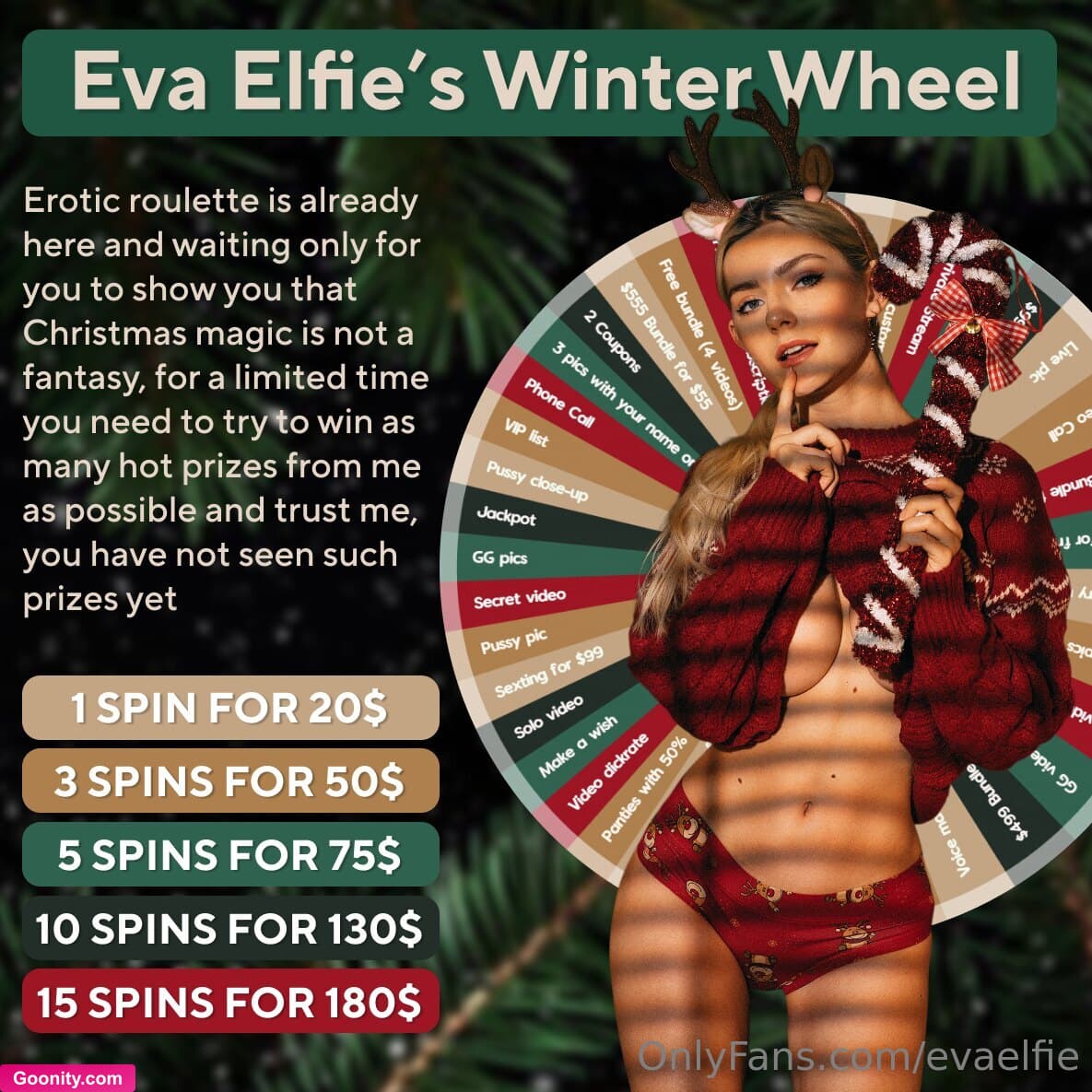 Eva Elfie on OnlyFans - Want to warm up your winter? Spin my wheel and grab a top pr..