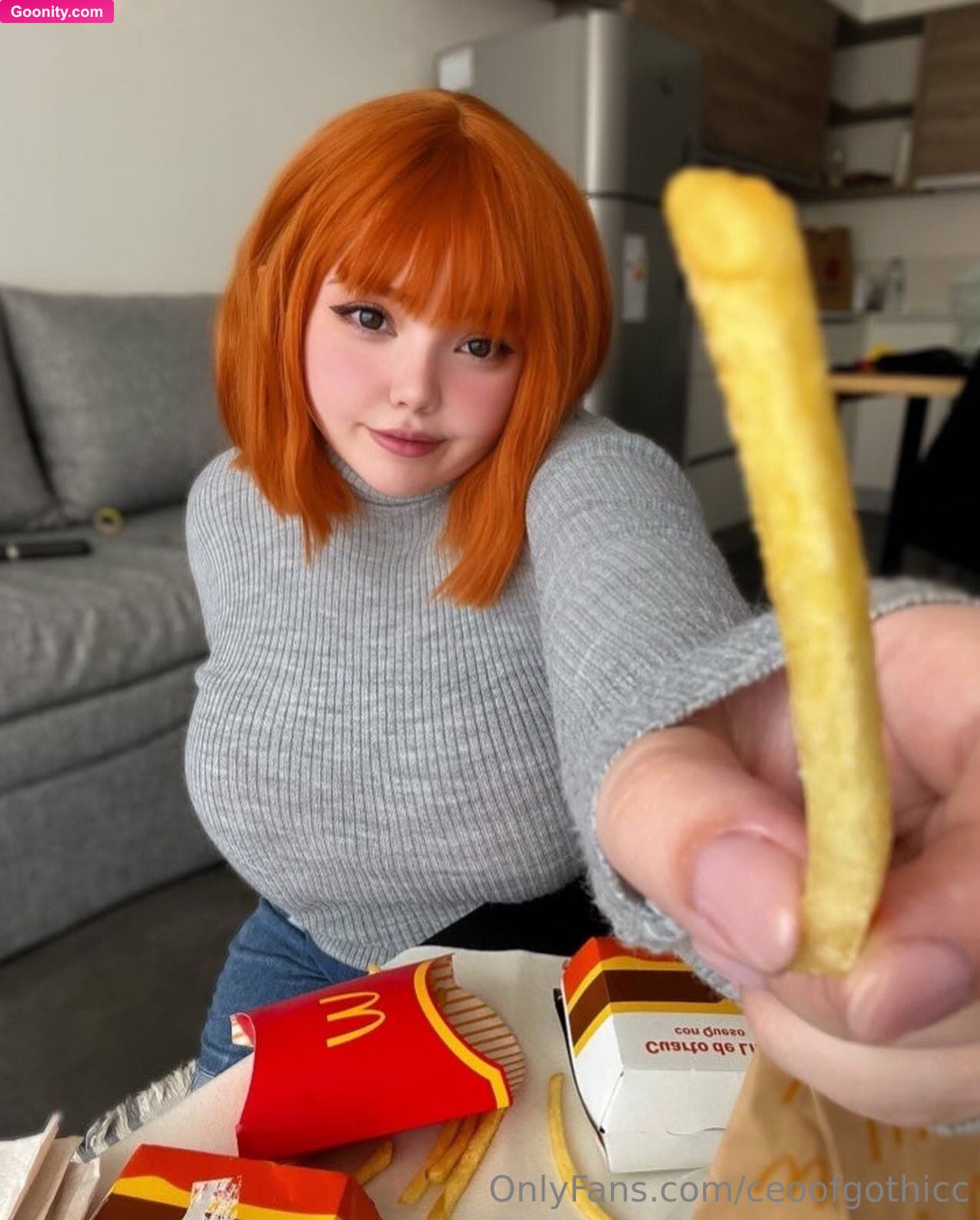 Go-thicc on OnlyFans - what’s wrong, babe? :c u barely touched your fries 🍟:(