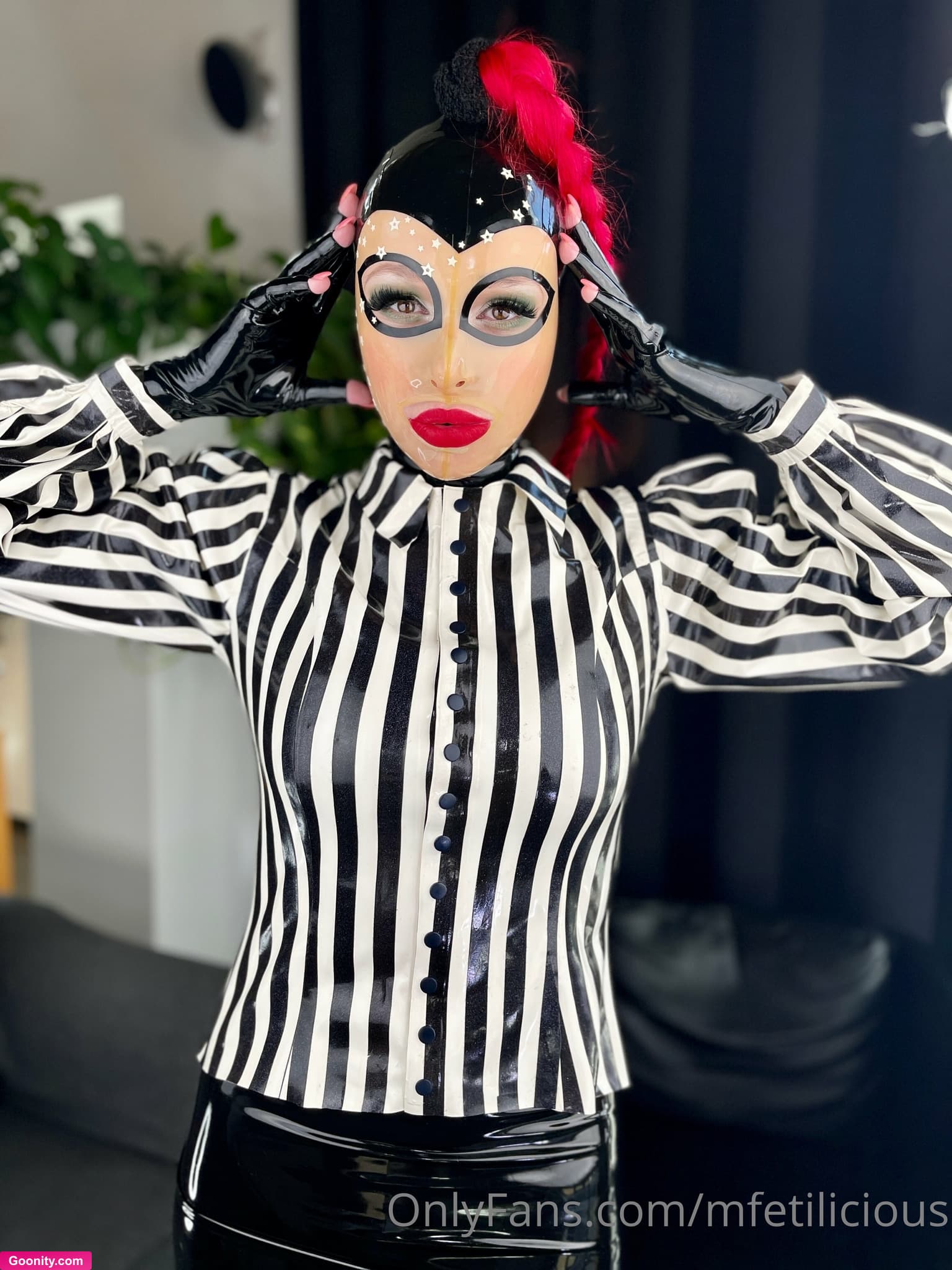 Miss Fetilicious on OnlyFans - Close up of a new look I tried with my Feitico hood and my new striped blouse. I think the white stars from the hood are going very well with the white of the blouse. It’s all about the details. I love my striped blouse so much! It was a lot of work to create it but I love the result! 🥰