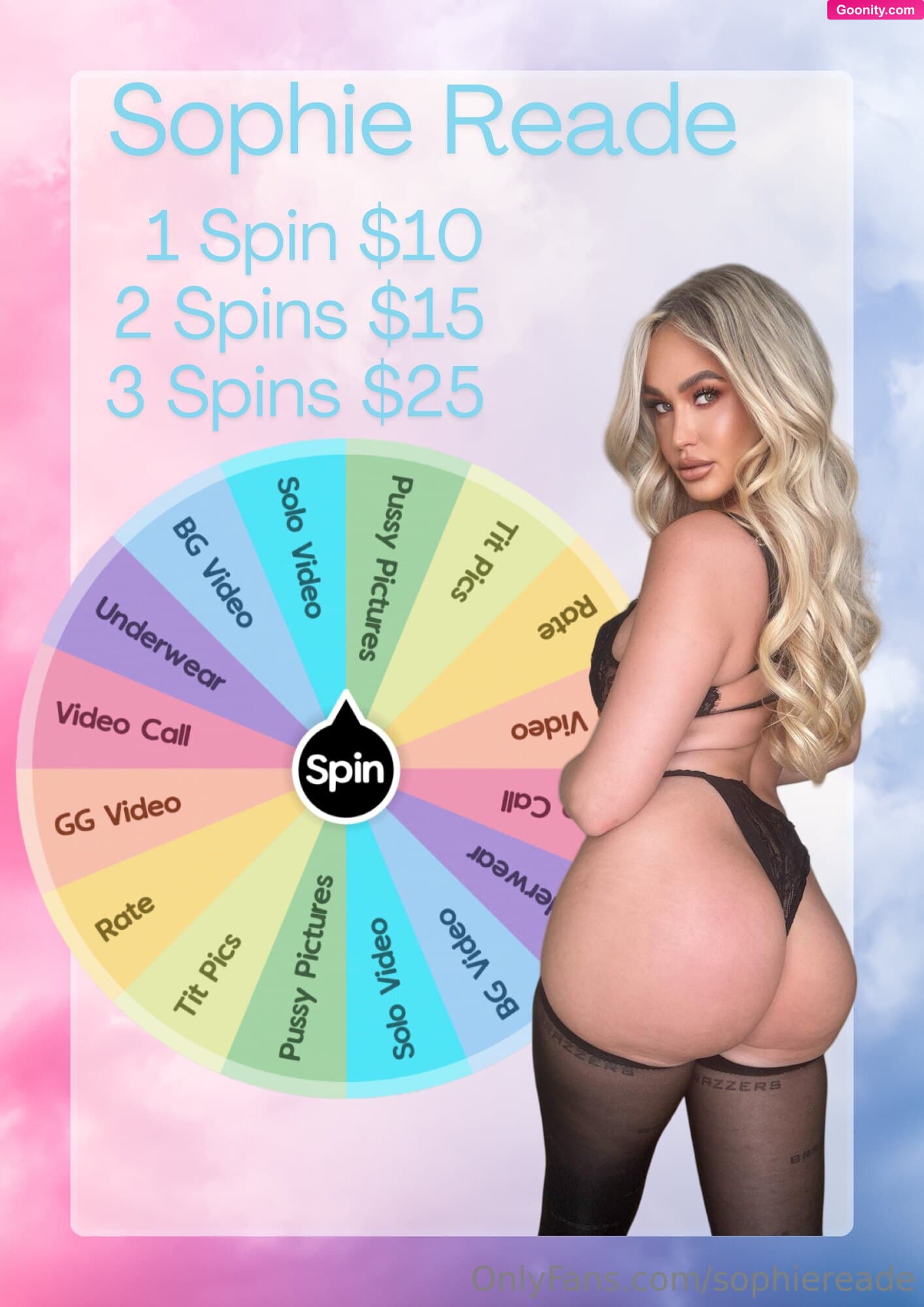 Sophie Reade VIP on OnlyFans - ⭐️ ⭐️Frisky Friday Wheel⭐️⭐️ Cum Spin my frisky wheel!!! Prize everytime thats worth more than your spin!! Get 50% OFF my VIP page added when you spin too!! 😜 ⭐️ 1 Spin $10 ⭐️ 2 Spins $15 ⭐️ 3 Spins $25