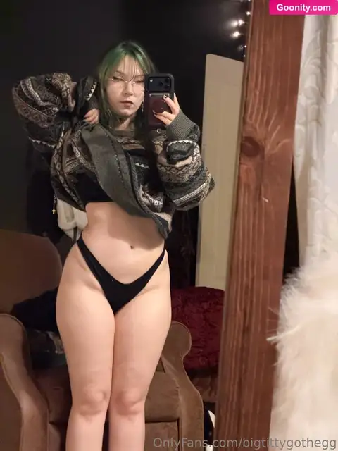 Big Titty Goth Egg Posing In Black Thong Mirror Selfie Nude OnlyFans Photo