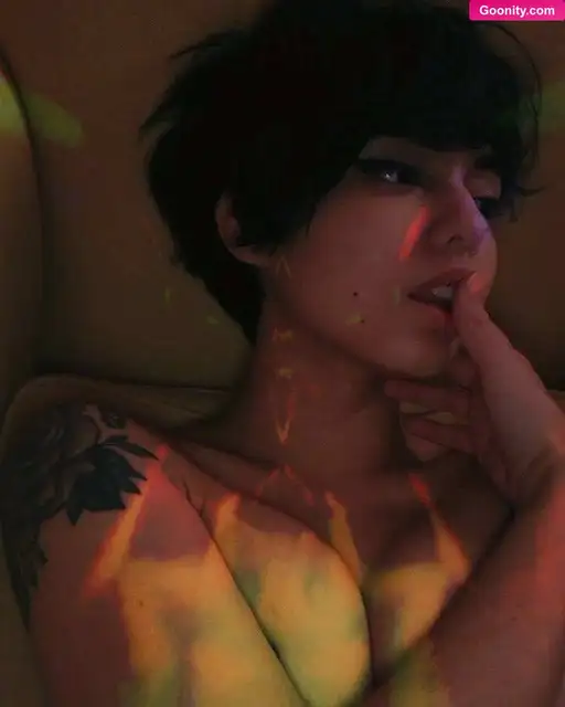 Shea Briar Bare Tits With Colorful Lighting Nude Instagram Photo