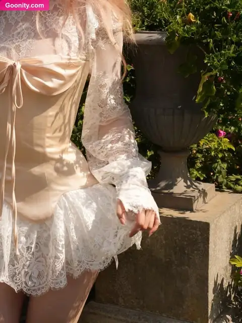 Nika Beiar Lifting Her Lace Dress Outdoors Nude Patreon Photo