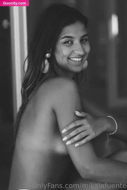 Mika Bare Tits Posing In Black And White Nude OnlyFans Photo